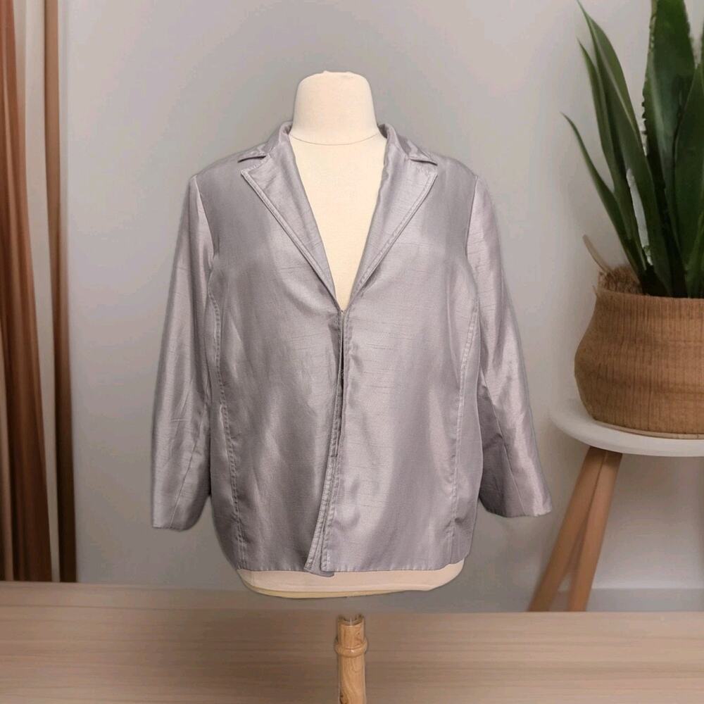 Susan Graver Plus Sz Jacket 2X Silver Shimmer Pockets
